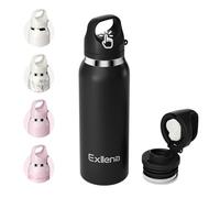 Exllena 650ml/22oz Insulated Water Bottles with One-Touch Flip Lid, Metal Water Bottle with Easy Carry Handle and Quick-Drink Design Ideal for Travel, Driving or Sport... (Black)
