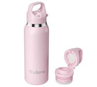Exllena 650ml/22oz Insulated Water Bottles with One-Touch Flip Lid, Metal Water Bottle with Easy Carry Handle and Quick-Drink Design Ideal for Travel, Driving or Sport... (Pink)