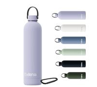 Exllena 750ml Water Bottles Metal with Handle Lid and Carabiner, Double Wall Vacuum Drinks Bottle Keeps Drinks Cold 24 Hrs/Hot 12 Hrs, Stainless Steel Water Bottle BPA Free(Purple)
