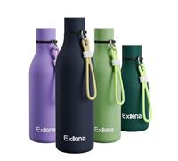 Exllena Metal Water Bottle 750ml with Silicone Strap, Double Wall Vacuum Insulated Water Bottles Keeps Drinks Cold 24 Hrs/Hot 12 Hrs, Stainless Steel Water Bottle BPA Free(Navy Blue)