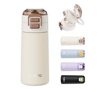 Exllena Small Insulated Water Bottle 400ml with Pop-Open Soft Straw & Spout 2-in-1 Lid, Kids Insulated Water Bottle Leak Proof for Cold&Hot Drinks, BPA-Free, Ideal for School, Handbag, Sport(Beige)