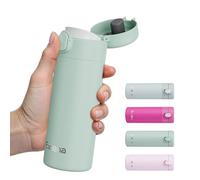 Exllena Small Insulated Water Bottle with Push-Button Lid - 380ml Small Flask, Leakproof Mini Water Bottle for Coffee, Milk, Travel, School & Office Use(Mint)