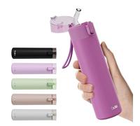 Exllena Small Water Bottle 270ml with Straw - Small Flask with One-Hand Open Design, Leak-Proof Locking Lid, 4-6 Hours Hot/Cold Retention and Portable for Coffee, Milk, or Any Beverage(Lavender)