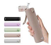 Exllena Small Water Bottle 270ml with Straw - Small Flask with One-Hand Open Design, Leak-Proof Locking Lid, 4-6 Hours Hot/Cold Retention and Portable for Coffee, Milk, or Any Beverage(Brown)