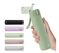 Exllena Small Water Bottle 270ml with Straw - Small Flask with One-Hand Open Design, Leak-Proof Locking Lid, 4-6 Hours Hot/Cold Retention and Portable for Coffee, Milk, or Any Beverage(Mint)