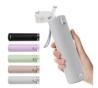 Exllena Small Water Bottle 270ml with Straw - Small Flask with One-Hand Open Design, Leak-Proof Locking Lid, 4-6 Hours Hot/Cold Retention and Portable for Coffee, Milk, or Any Beverage (Light Grey)