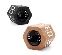 Exlliy Pomodoro Timer 1,5,10,30,60 Minutes Preset, Desk Productivity Cube with/Gravity Sensor/Mute for ADHD, Work, Study, Kitchen, Back to School (2, Wood Grain&Black)