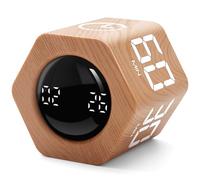 Exlliy Productivity Timer 1, 5, 10, 30, 60 Minutes Preset, Desk Cube Timer with Gravity Sensor/Mute/Vibration for ADHD, Work, Study, Kitchen, Back to School (1, Wood Grain)