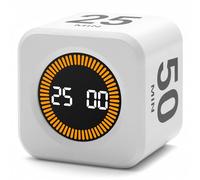 Exlliy Rotating Productivity Timer 5, 25, 10, 50 Minutes Preset, Desk Cube w/Gravity Sensor for ADHD, Mute Functions, Ideal for Work, Study, Kitchen, Back to School (1, White)