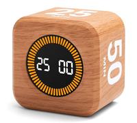 Exlliy Rotating Productivity Timer 5, 25, 10, 50 Minutes Preset, Desk Cube w/Gravity Sensor for ADHD, Mute Functions, Ideal for Work, Study, Kitchen, Back to School (1, Wood Grain Finish)