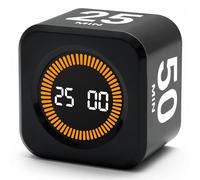 Exlliy Rotating Productivity Timer 5, 25, 10, 50 Minutes Preset, Desk Cube w/Gravity Sensor for ADHD, Mute Functions, Ideal for Work, Study, Kitchen, Back to School (1, Black)