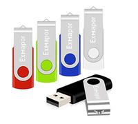 Exmapor 5 Pack USB Flash Drive 32GB Swivel Thumb Drives Key-Chain USB Stick(5 Mixed Color: Black, Red, Green, Blue, White)