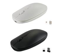 EXMAX 2-piece 2.4GHz dual-mode slim and rechargeable mouse, equipped with nano USB-A and USB-C receivers, compatible with laptops, desktops, tablets and mobile phones (white + black)