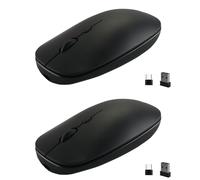 EXMAX 2-piece 2.4GHz dual-mode slim and rechargeable mouse, equipped with nano USB-A and USB-C receivers, compatible with laptops, desktop computers, tablets and mobile phones (black)