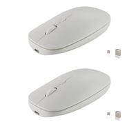EXMAX 2-piece 2.4GHz dual-mode slim and rechargeable mouse, equipped with nano USB-A and USB-C receivers, compatible with laptops, desktop computers, tablets and mobile phones (white)