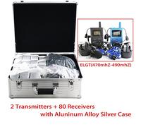 EXMAX® 470-490mHz Wireless Whisper Acoustic Transmission System 100 Channels for Church,Teaching,Travel,Conference,Field Interpretation(2 Transmitters 60 Receivers with Silver Aluminium Storage Case)
