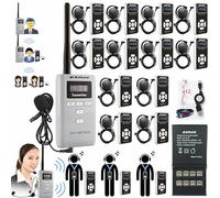 EXMAX ATG-100T PLUS 195MHz Wireless Tour Guide Audio System Headset Mic for Church Classroom Lectures Seminars Training Travel Wedding Exhibition(1 Transmitter & 12 Receivers with 16-socket Charger)
