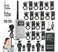 EXMAX ATG-100T PLUS 195MHz Wireless Tour Guide System Earhook Headset Microphone for Church Simultaneous Interpreting Teaching Conference Seminars(1 Transmitter 10 Receivers with 16socket charger)
