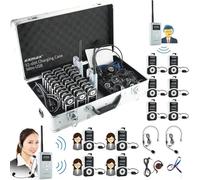 EXMAX ATG-100T PLUS 195MHz Wireless Tour Guide System Voice Audio Transmission + Charging Case for School Teaching Tour Guides Conference Church Translation(2 Transmitters and 30 Receivers)