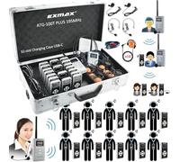 EXMAX ATG-100T PLUS 195MHz Wireless Tour Guide System Voice Transmission Simultaneous Translation Equipment for Interpreter Conference(2 Transmitters & 18 Receivers 32-slot Charge Case USBC)