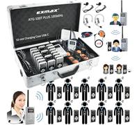 EXMAX ATG-100T PLUS 195MHz Wireless Tour Guide System Voice Transmission Simultaneous Translation Equipment for Interpreter Conference Church...(2 Transmitters & 18 Receivers 32-slot Charge Case USBC)