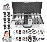 EXMAX ATG-100T PLUS 195MHz Wireless Tour Guide Voice Audio Transmission System+Aluminium Alloy Charge Case for Teaching Tour Guides Conference Travel Museum Church (4 Transmitters & 60 Receivers)