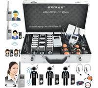 EXMAX ATG-100T PLUS Wireless Tour Guide System 195MHz Microphone Earphone for Church Translation Walking Museum Tour Courtroom (2 Transmitters &18 Receivers 32slot Charge Case USBC)