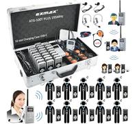 EXMAX ATG-100T Plus Wireless Tour Guide System Whisper Voice Audio Transmission for Silent Meeting Court Church Translation (2 Transmitters & 30 Receivers 32-slot Charge Case USB-C)