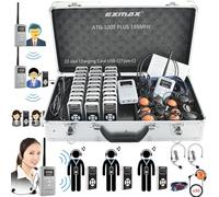 EXMAX ATG-100T Plus Wireless Tour Guide System Whisper Voice Audio Transmission for Silent Meeting Court Church Translation(2 Transmitters & 30 Receivers 32-slot Charge Case USB-C)