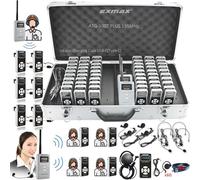 EXMAX ATG-100T PLUS Wireless Translation Equipment Headset System 195MHz for Church Simultaneous Interpreting Teaching Conference Travel (4 Transmitters 60 Receivers 64-slot Charge Case USB-C)
