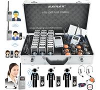 EXMAX Church Translation System Tour Guide Solutions for Social Distancing at Work ATG-100T Plus 195MHz for Meeting Tour Group Exhibition(2 Transmitters & 30 Receivers 32-slot Charge Case USB-C)