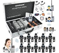 EXMAX Church Translation System Tour Guide Solutions for Social Distancing at Work ATG-100T Plus 195MHz for Meeting Tour Group Exhibition(2 Transmitters & 30 Receivers 32-slot Charge Case USB-C)