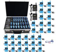 EXMAX® ELGT-470 Wireless Whisper Acoustic Transmission System 100 Channels for Church,Teaching,Travel,Conference,Field Interpretation(2 Transmitters 30 Receivers with Silver Aluminium Storage Case)