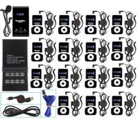 EXMAX EX-100 72MHz Wireless Audio Tour Guide Monitoring System for Group Communication Exhibit Guide Assistive Listenning Traveling (1 Transmitter 15 Receivers with 16-port USB Charge Station)