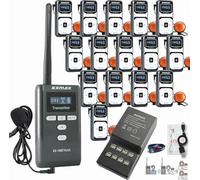 EXMAX EX-100 PLUS 72MHz Wireless Audio Tour Guide System Transmitter Receiver with Headset Mic for Church Audio Visual Travel Museum Wedding(1 Transmitter 15 Receivers with 16-Socket Charger)