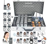 EXMAX EX-100 PLUS 72MHz Wireless Tour Guide Interpreter Transmitter Receivers System for Church Teaching Silent Conference Wedding(2 Transmitters & 30 Receivers 32-slot Charge Case USBC)