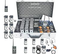 EXMAX EX-100 Plus 72MHz Wireless Tour Guide Monitoring Voice Audio Transmission System for Teaching Tour Guides Conference Church Classroom(2 Transmitters & 30 Receivers 32-Slot Charging Case USB-C)