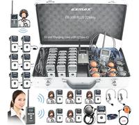 EXMAX EX-100 PLUS 72MHz Wireless Tour Guide System Whisper Voice System for Silent Meeting Court Church Translation Command Hajj(2 Transmitters & 20 Receivers 32-slot Charge Case USB-C)