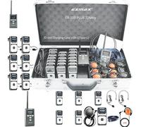 EXMAX EX-100 PLUS 72MHz Wireless Tour Guide System Whisper Voice System for Silent Meeting Court Church Translation Command Hajj(2 Transmitters & 20 Receivers 32-slot Charge Case USB-C)