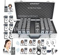 EXMAX EX-100 PLUS 72MHz Wireless Voice Audio Equipment Monitoring Headset System for Church Simultaneous Interpreting Museum Hajj(2 Transmitters & 60 Receivers 64-slot Charge Case USBC)