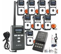 EXMAX EX-100 PLUS 72MHz Wireless Voice Tour Guide System Headset Mic for Church Translation Tour Exhibit Guide Audio Classroom Training Hajj(1 Transmitter 8 Receivers 16-socket charger)