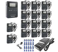 EXMAX® EX-815 Wireless Tour Guide Monitoring Acoustic Audio Transmission System 815-823mHz 99 Channels for Church,Simultaneous Interpreting,Traveling (1 Transmitter 14 Receivers with Black Case)