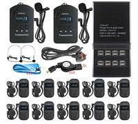 EXMAX EXD-101 2.4G Wireless Tour Guide System Audio Monitoring Equipment with 9999 Channels ID for Simultaneous Interpretation Conference(2 Transmitters 10 Receivers & 16-port Charger Station)