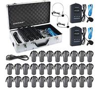 EXMAX EXD-6688 2.4GHZ Wireless Tour Guide System Simultaneous Translation Equipment 9999 Channels for Meeting Training Teaching Exhibition(2 Transmitters & 30 Receivers with 32-slot Charging Case)