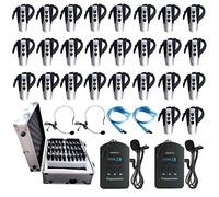 EXMAX EXD-6824 2.4G Wireless Tour Guide Headsets System Church Equipment with 9999 channels, Transmission Range Up to 100-150 Meters(328-492 ft),Ideal for Travel Team-2 Transmitters & 26 Receivers