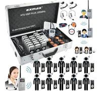 EXMAX Wireless Tour Guide System Whisper Voice Transmission ATG-100T PLUS 195MHz for Silent Meeting Court Church Translation(2 Transmitters & 20 Receivers 32-slot Charge Case USBC)