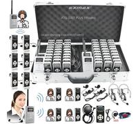 EXMAX Wireless Translation Equipment Monitoring Headset System ATG-100T PLUS 195MHz for Church Simultaneous Interpreting Teaching Conference(2 Transmitters 60 Receivers 64slot Charge Case USBC)