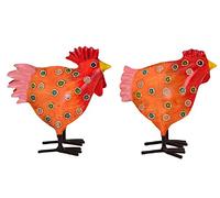 Exner Decorative Decorative Rooster Decorative Chicken Garden Decoration Painted Metal Price for 2 Pieces 4 Colours to Choose From (Orange)