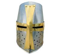 EXNOT Medieval Helmet, Steel and Brass, Perforated Visor, 30 cm Height Medieval Knight Brass Crusader Helmet, Halloween Costume