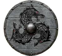 EXNOT Viking Shield Medieval Fenrir Grey Wolf Shield Authentic Bettleworn Viking Battle Ready Shield Handmade Battle Warrior Shield Fully Functional Shield for Combat 56cm Diameter